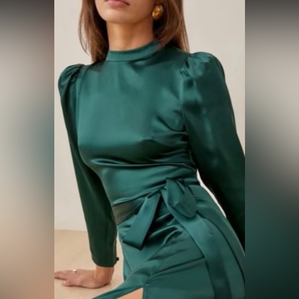 Reformation Green Satin Dress